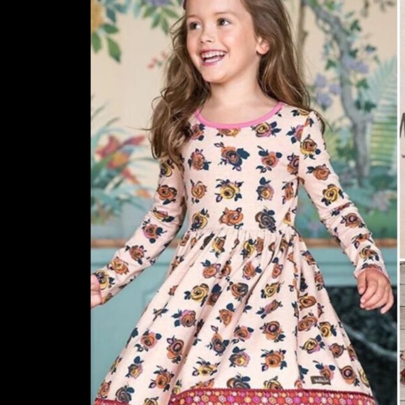 Matilda Jane Size 4 Dress Enchanted Evening Cream Rose Floral, Long Sleeves - Picture 3 of 6